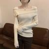 Slash Neck Knitwear Off Shoulder Top Women's Thin Bottomed Shirt Slim Long Sleeve Hotsweet Casual Commuting New Fashion