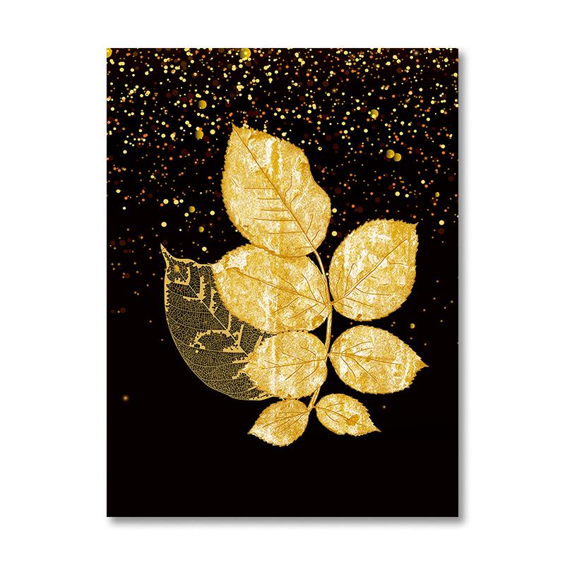 Abstract Ginkgo Biloba Canvas Painting Black Gold Wall Art Posters and Prints Pictures Modern Living Room Home Wall DecorCuadros