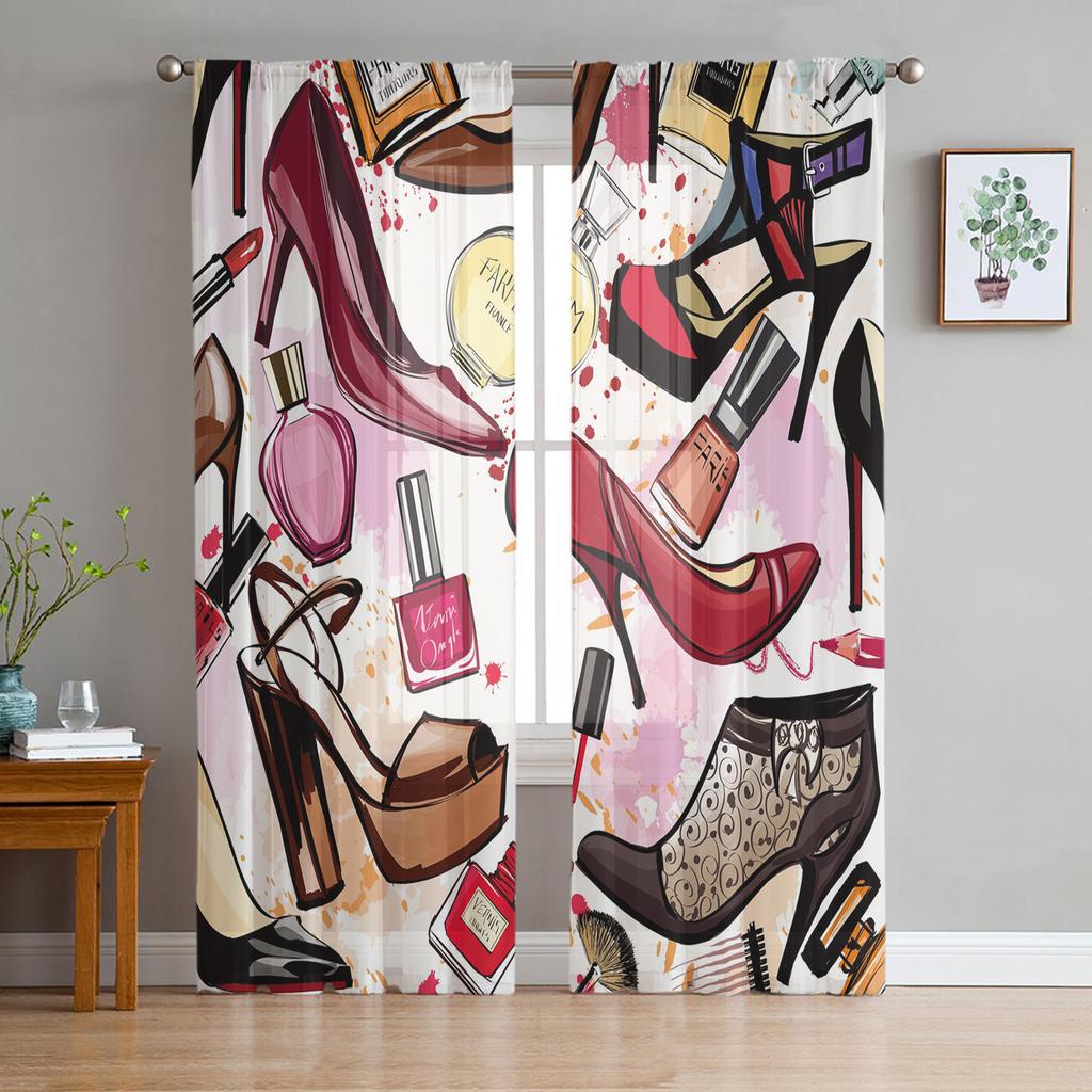 Przezroczyste Zasłony Do Salonu Wysokie Obcasy Kosmetyki Retro Sypialnia Dziecięca Balkon Duże Zasłony Zasłony Kuchenne Jadalnia