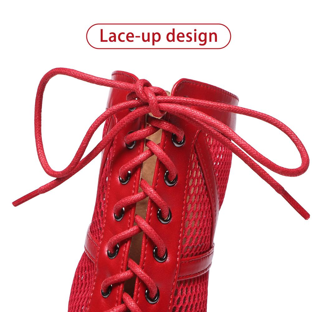 Buty do tańca czerwone damskie wysokie buty do tańca towarzyskiego buty do salsy i tanga dziewczęce modne na imprezę siateczkowe Cuto