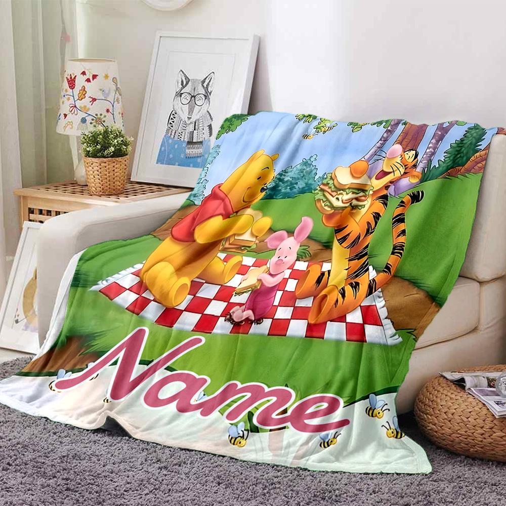 Custom Name Pooh Friends Adventure flannel Blanket for Super Soft Cute Comfort Blanket for Travel Bedding Couch Sofa Blanket