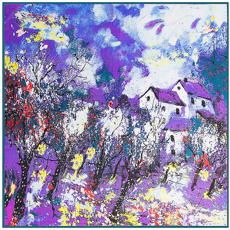 POBING Silk Scarf Women Square Scarves Wraps Cashew Floral Print Neckerchief Female Foulards Silk Hijabs Lady Bufandas 100x100CM