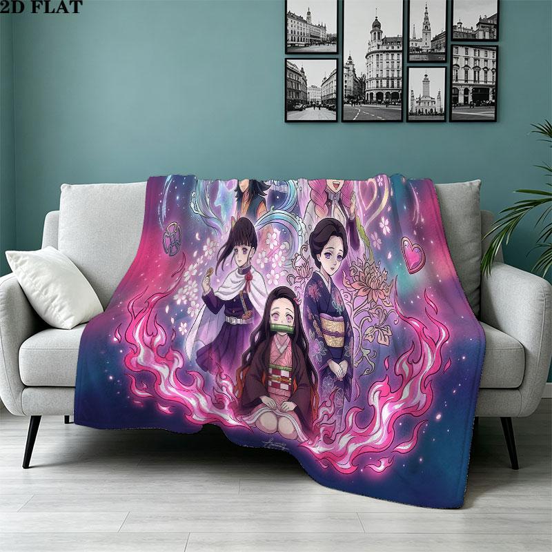 1PC Demon Slayer Patterned Flannel Blanket Suitable For All Seasons For Home Decor Warmth And Comfort Gifts Holiday Present