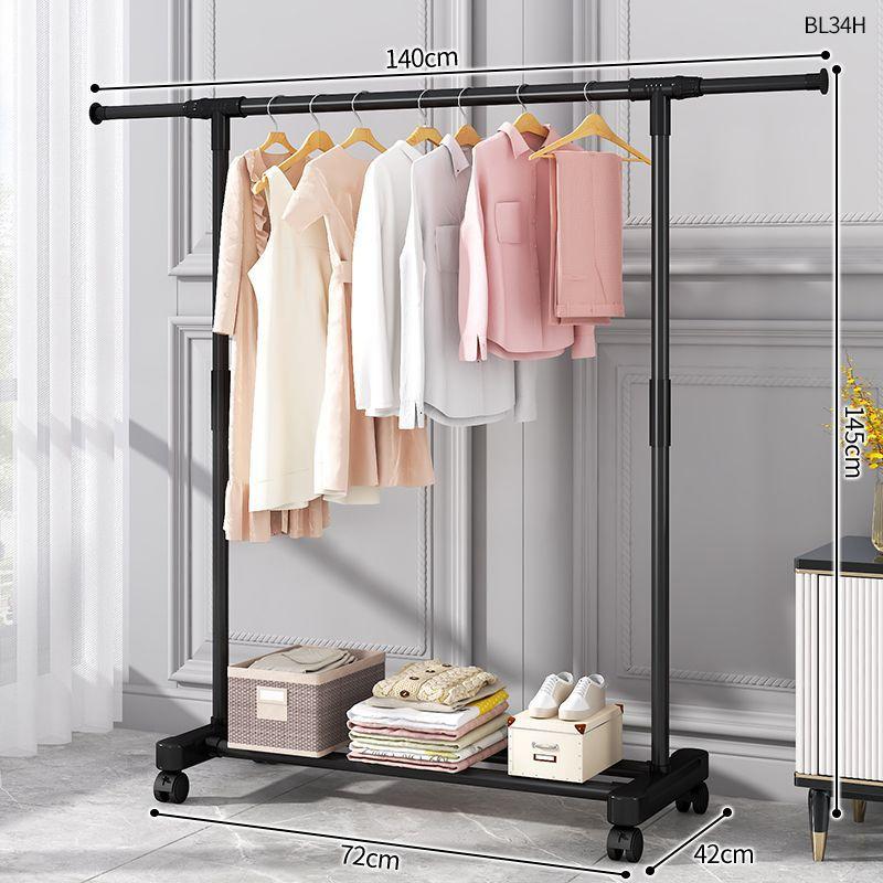 Plastic Floor-Standing Balcony and Bedroom Clothes & Hat Rack, with Folding Drying Pole and Storage.