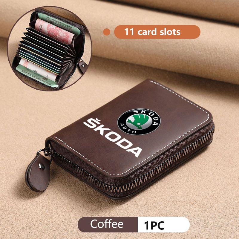 For Skoda Car Leather Wallet Motor ID Credit Card Ticket Storage Bag Octavia Superb RAPID FABIA KAMIQ KAROQ KODIAQ YETI kybf34