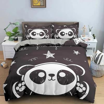 Cute Cartoon Panda Duvet Cover Set Pandas Stars Bedding Sets White Black Comforter Cover Animal Bedspread Cover Full King Size