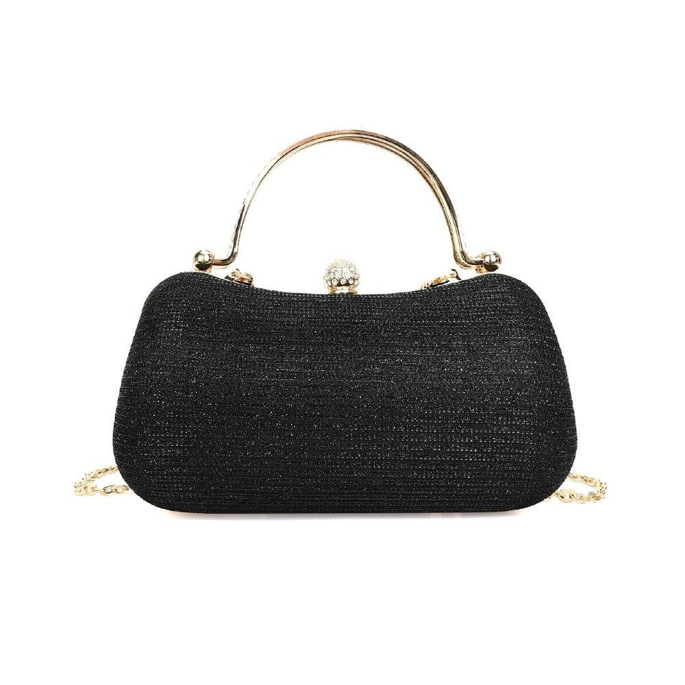 Gold Bright Silk Circular Evening Bag Women Banquet Clutch Rhinestone Decor Chain Shoulder Bags Luxury Female Party Handbags