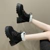 Women's Shoes 2024 Platform Concise Ankle Women's Boots Trend Daily Boots Women Round Toe Front Lace-up Square Heel Shoes Ladies