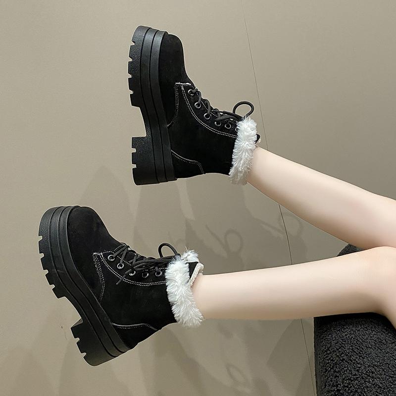 Women's Shoes 2024 Platform Concise Ankle Women's Boots Trend Daily Boots Women Round Toe Front Lace-up Square Heel Shoes Ladies