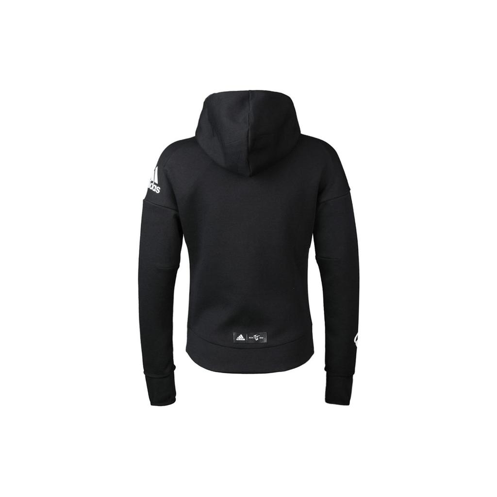 adidas Women's Black Logo Print Long Sleeve Zip Hooded Jacket EA2103