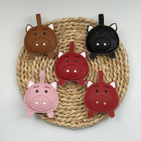 Keychain Pendant Imitation Leather 3D Piggy Shape Key Pendant with Metal Ring Anti-Slip Lanyard Bag Charm Accessory