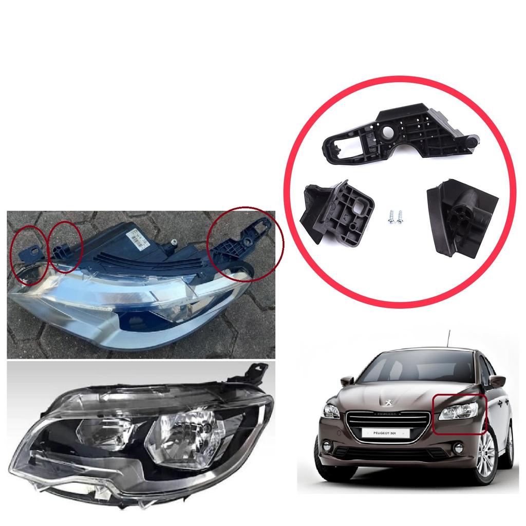 EHL577-1 Headlight Holder Mount Repair Bracket Tab Set Left Side for Peugeot 301 2017-2024 Facelift 9817298380