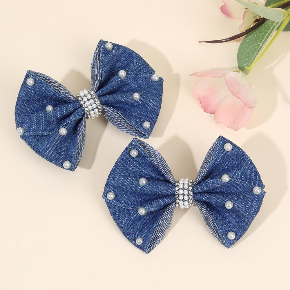 2 Stück Denim Schleifen Haarspangen Schick Elegant Vintage Perle Boho Haarnadel Für Mädchen Frauen Kinder y2k Tägliche Haaraccessoires Geschenk Ornament