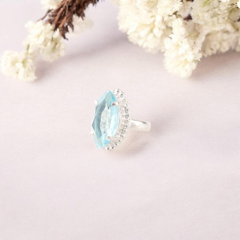 Sky Blue Topaz Gemstone 925 Sterling Silver Jewelry Handmade Unique Ring For Her RR-64-12
