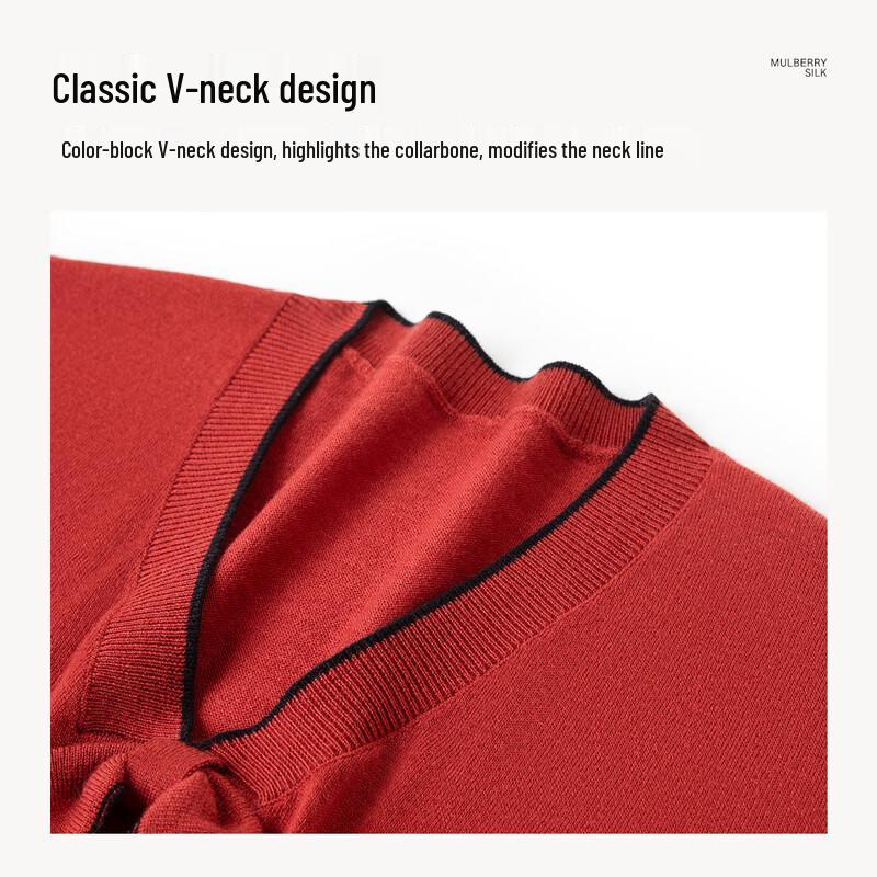 TUHUANG Women's Bowknot Color-Block V-Neck Knit Top