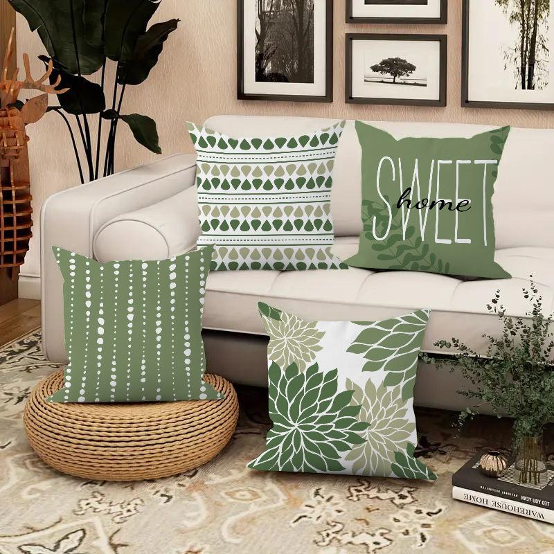 Zelený Geometrický Jarní a Letní Abstraktní Tištěný Povlak na Polštář Obývací Pokoj Pohovka Polštář Povlak na Polštář