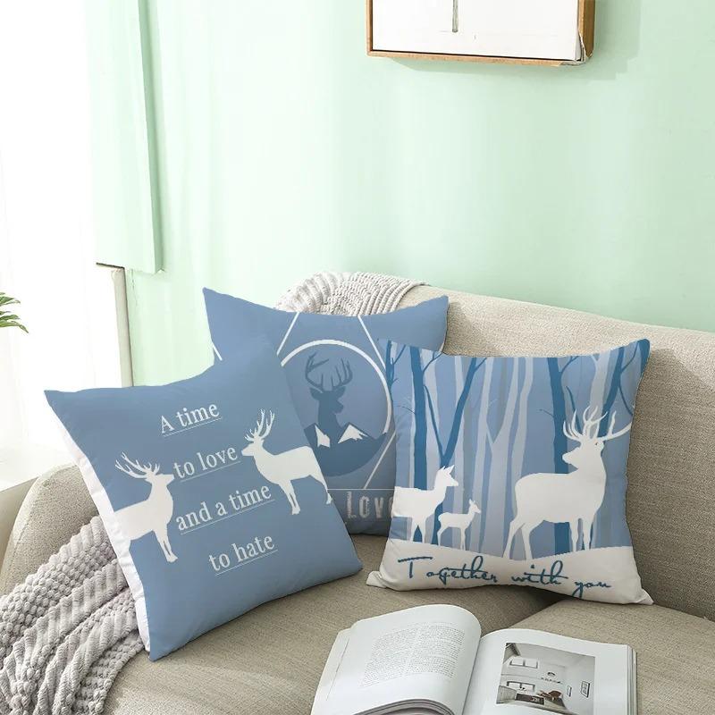 Büro Wohnzimmer Hause Kissenbezug Frische Elch Blau Muster Kissenbezug Auto Ornamente