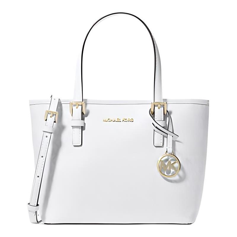 MICHAEL KORS Jet Set Travel Travel Metal Logo Zipper Closure Coated Canvas Shoulder Bag Mini Women s White золотой
