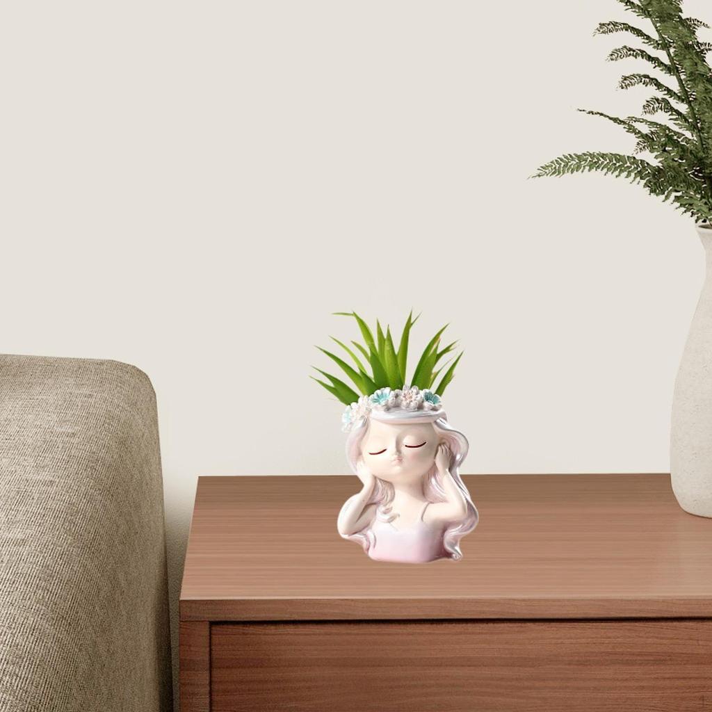 Fairy Head Plant Pot Decorative Vase Creative Decor Cartoon Resin Ornament Girl Face Flower Planter