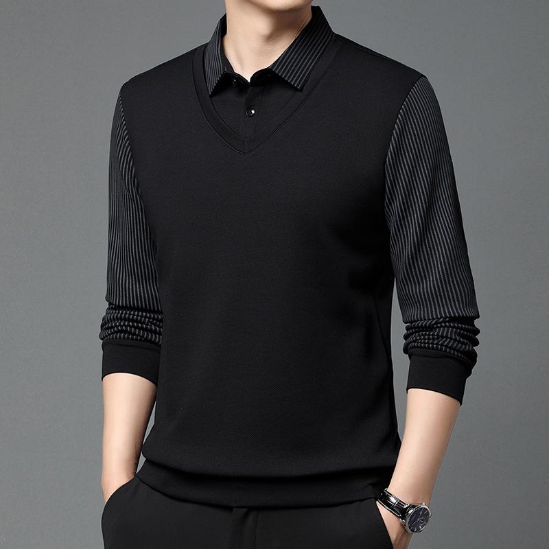 Solid Fake Two-Piece Lapel Versatile Shirt Tops, Breathable Long Sleeve Golf Shirt For Casual Daily Wear, Spring And Autumn