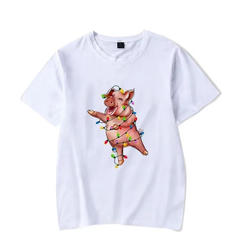Christmas lights pig Tees Men's T-shirt Christmas T Shirt Happy New Year Tshirt Christmas Tees Fashion Harajuku Men's Shirt Tops
