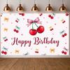 Happy Birthday Banner Sweet Pink Bowknot Cherry Pattern Birthday Party Decoration Backdrop Fruit Theme Photo Background Shoot