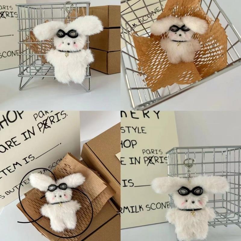 Hanging Decoration Rear View Mirror Cute Long Eared Rabbit Decors Car Interior Accessories Cute Bunny- Pendant Keychain