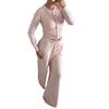 Women's Summer Fashion Knit Cardigan and Pants Set – Button Front, Long Sleeve, Round Neck