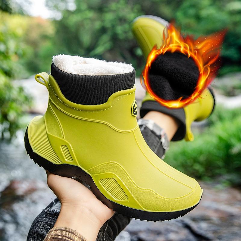 

Короткие резиновые сапоги для мужчин и взрослых, водонепроницаемые, женские, нескользящие, износостойкие, с плюшевой подкладкой, теплые, модные, водонепроницаемые сапоги 43 зелёный