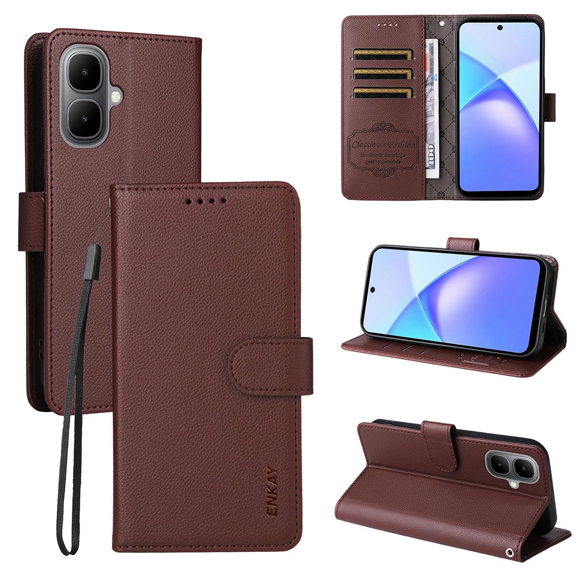 

For TECNO Pop 10/TECNO Spark Go 2 4G/Infinix Smart 10 Wallet Case with Strap ENKAY HAT PRINCE RFID Blocking Leather Stand Phone Cover