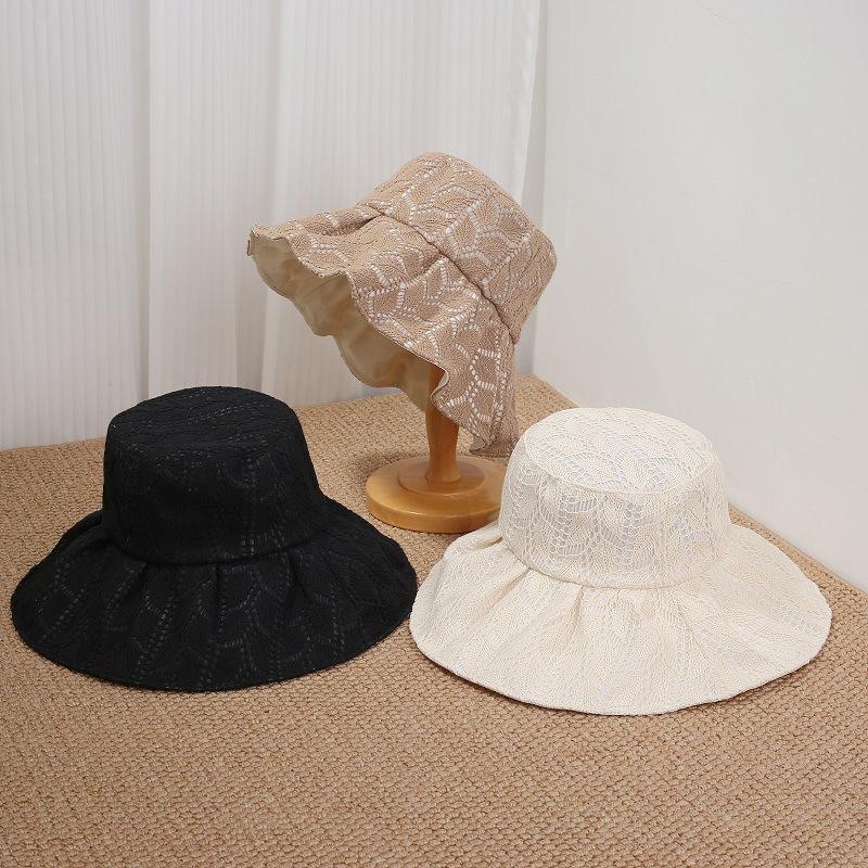 New lace hollow big brim basin hat women's summer sunscreen sun hat gentle wind show face hat