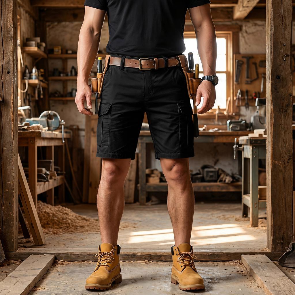 Pantalones Cortos Cargo para Hombre con 6 Bolsillos, Cierre de Botón, Cintura Elástica, Color