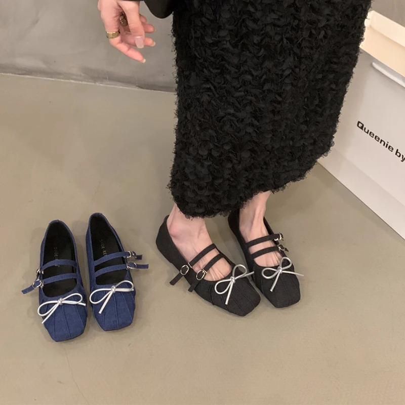 Square Toe Women Shoes Fashion Shallow Butterfly-knot Shoes 2025 Spring Ladies Elegant Dress Slip On Shoes