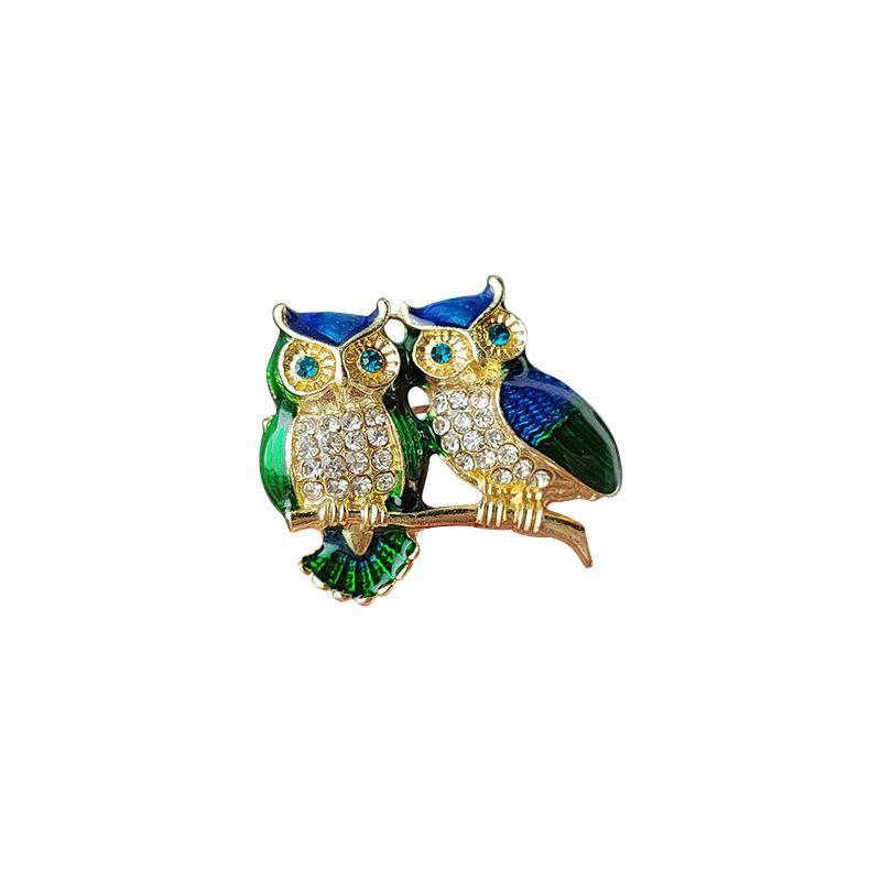 Japanese And Korean Fashion Trend Temperament Atmosphere Personality Creative Cartoon Cute Double Owl Brooch Pin Accessories