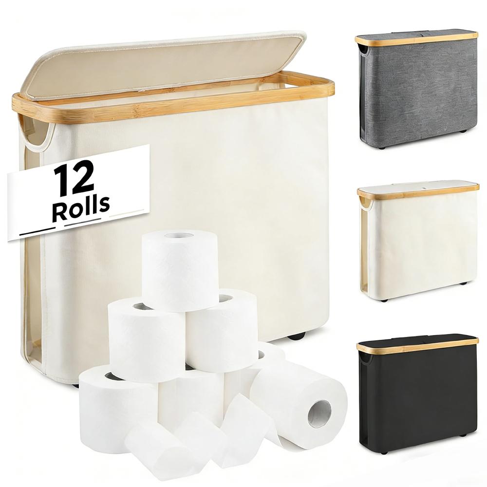 Toilettenpapier-Aufbewahrungskorb mit Deckel für 12 Rollen, faltbar, große Kapazität, Toilettenpapierhalter