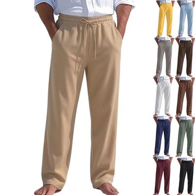 Men Drawstring Waist Relaxed Fit Pants Lightweight Breathable Fabric Straight Leg Trousers for Daily Wear Casual Use