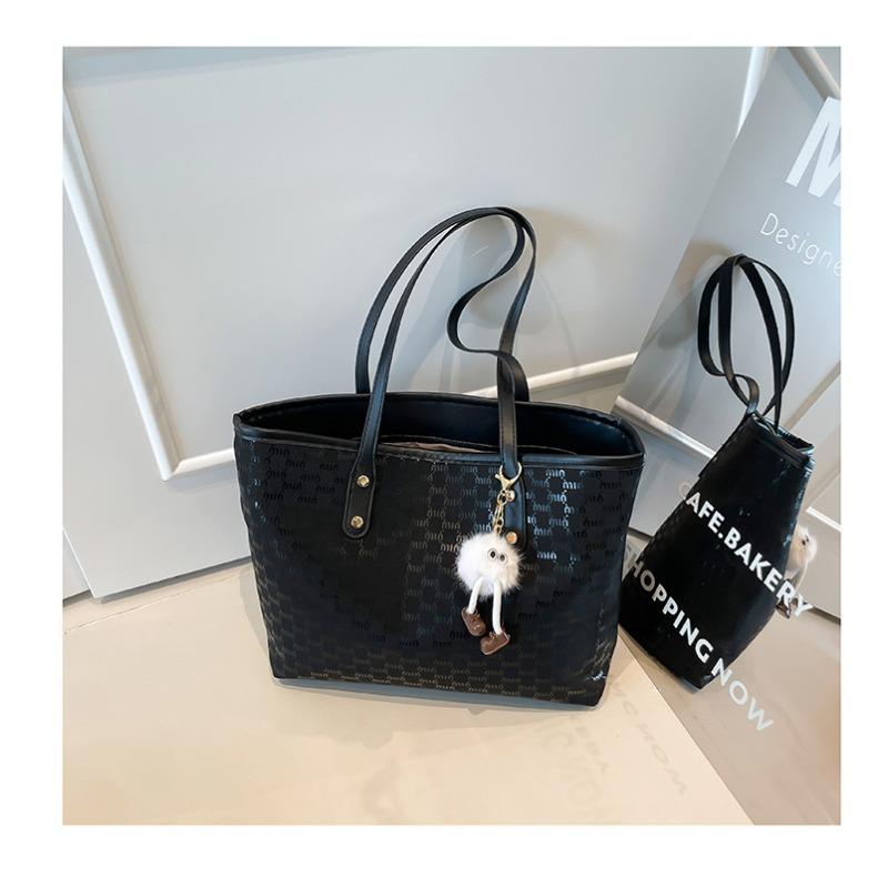 

New large-capacity bag shoulder bag simple and versatile women s portable commuter bag tote bag bridal wedding bag Without pendant чёрный