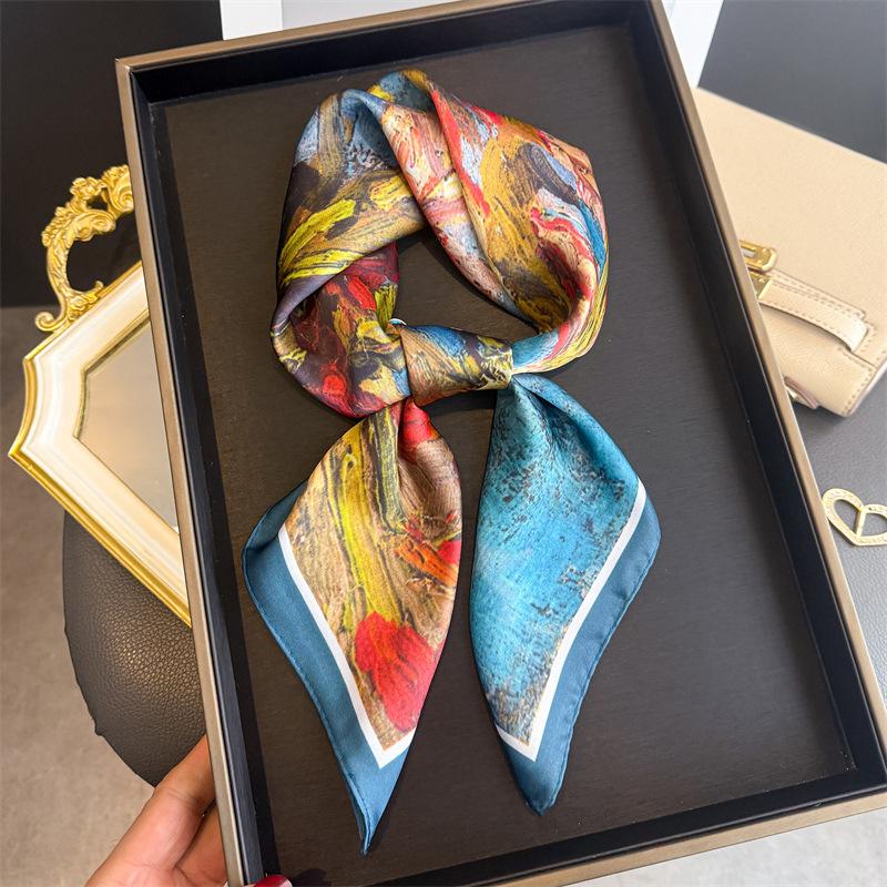 2026 New Floral Printed Square Scarf for Women Soft Lightweight Scarf Headbands Fashion Bag Tie Ribbon Hair Bands Bandana