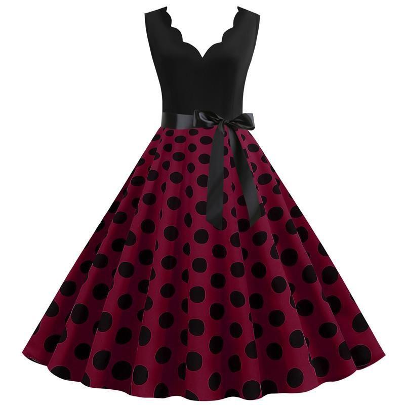

Factory Supply New Fashion Patchwork Polka Dot Print Sleeveless Burnt Polka Dot Print Party Swing Dress JY14721 S