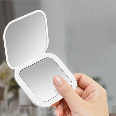 Mini-table de toilette compacte et pliable avec lumières LED, miroir de poche portable grossissant 2X