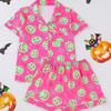 Halloween Women's Pajama Set Lapel Collar Open Front Cardigan Short Sleeve & Shorts Loungewear Loose Ultra Soft Casual Homewear Sleepwear Outfit