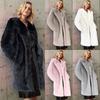Abrigo de imitación de piel para mujer de otoño e invierno, mediano y largo, con cuello de solapa, abrigo de piel artificial engrosado