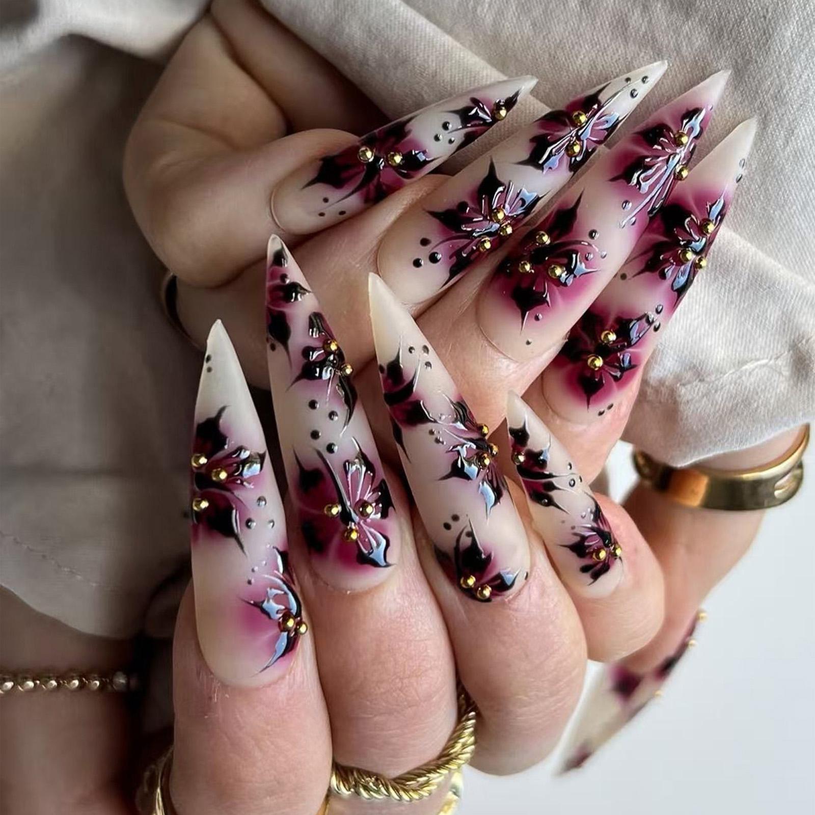 

Flower Press on Nail Fake Nails Stick Glue on Nail False Nails Acrylic Nails Artificial False Nails for Nail Art Design