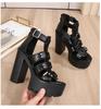 2024 Summer New Foreign Trade Footwear High Heel Thick Heel Sandals Women's Waterproof Platform Zipper Roman Shoes