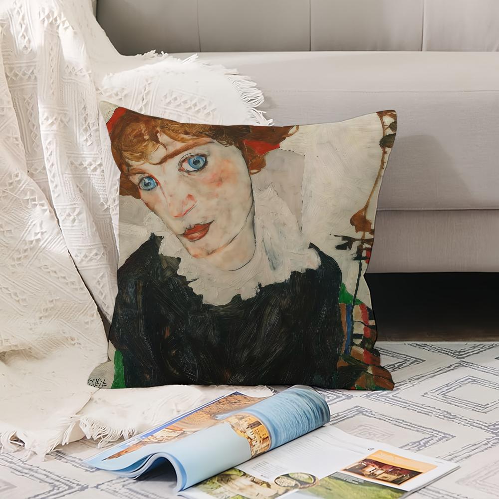 Austrian Painter E-Egon S-Schiele Pillow Case Office Cushions Suitable For Sofa Car Bedroom Decorative Cushion Cover