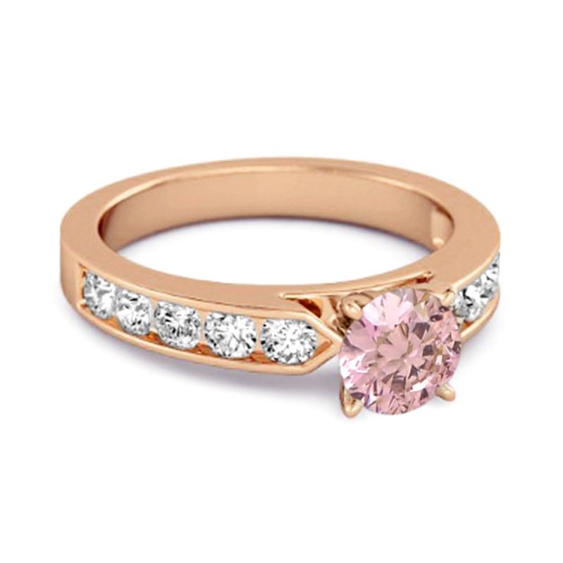 Pink CZ Round Solitaire Statement Women Wedding Ring  - 925 Sterling Silver Rose Gold Vermeil