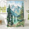 Watercolor Mountain Lake Illustration Shower Curtain 1Pc With 12 Hooks For Bathroom Home Decor Polyester 70.8X70.8 Inch