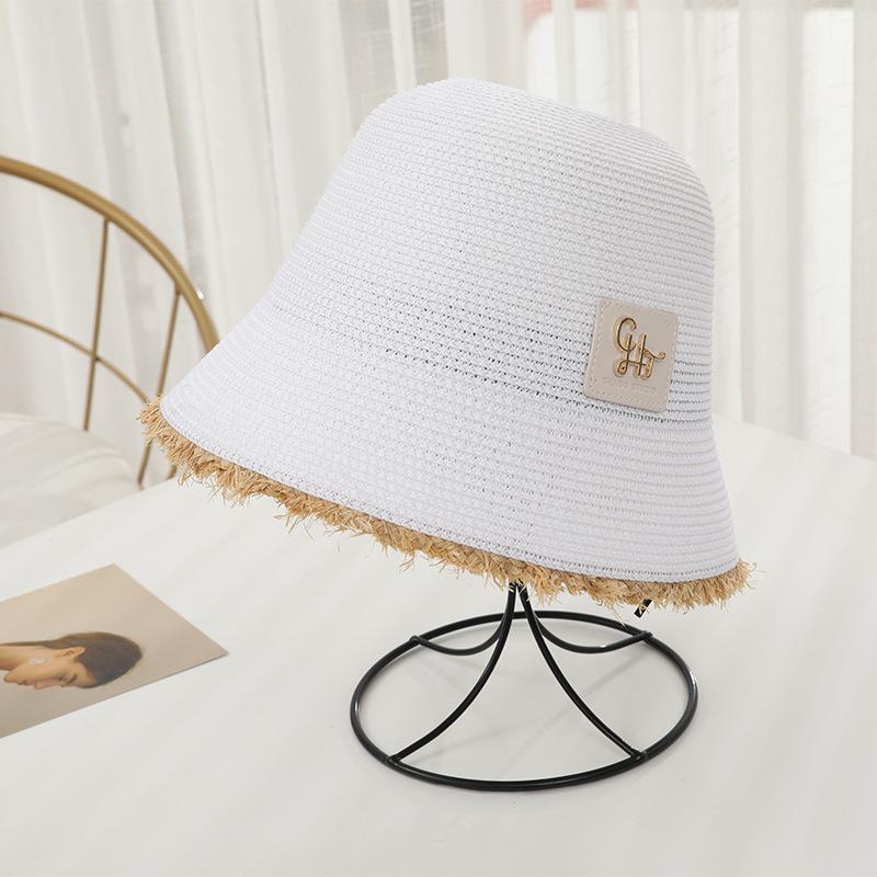 New Women's Summer UV Protection Sweet Ribbon Seaside Vacation Sunshade Bucket Hat Bow Large Brim Straw Hat