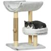 Arbre à chat avec griffoir 1 condo supérieur avec coussin lavable 1 condo rond en peluche Hauteur 60 cm Gris