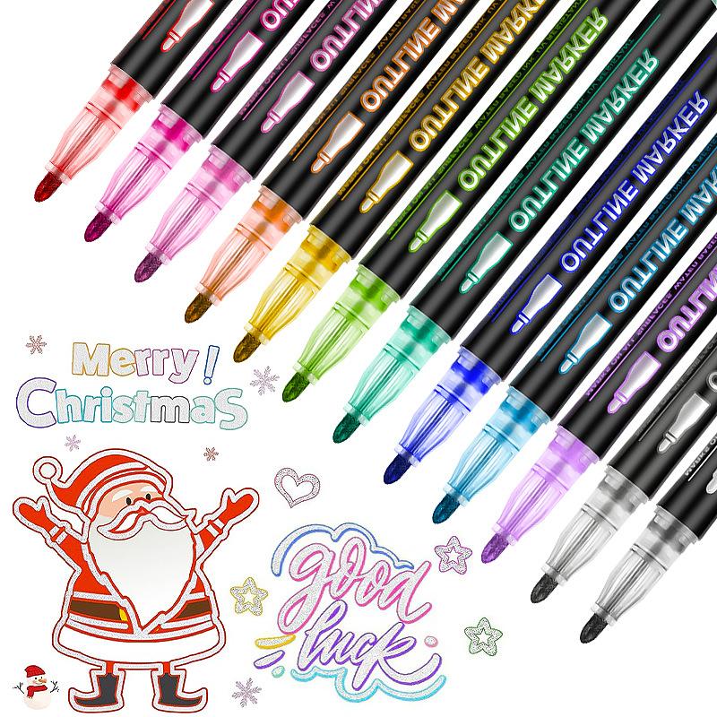 24 Color Double Line Outline Art Pen Marker Pen DIY Graffiti Outline Marker Pen Highlighter Scrapbook Diary Poster Card